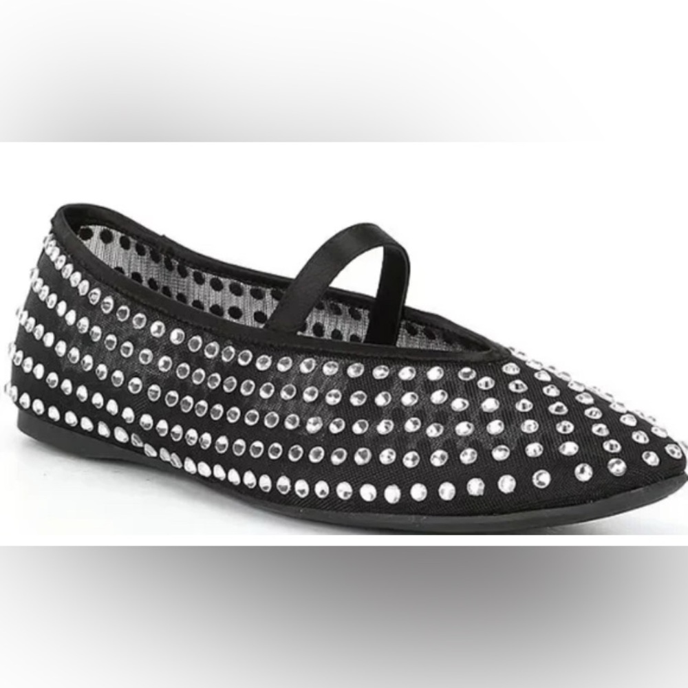 Gianni Bini Stone Cold Rhinestone Stud Mary Jane Black Flats Size 9